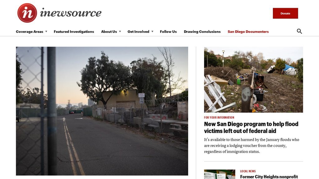 Screenshot of the Investigative Newsource dba inewsource website