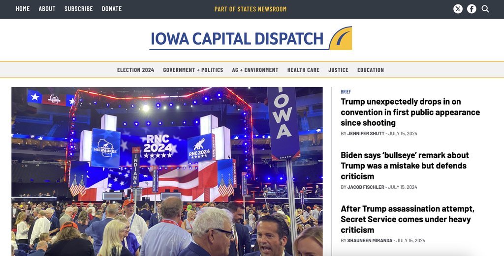 Screenshot of the Iowa Capital Dispatch website