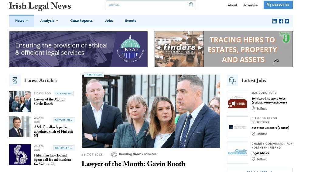 Screenshot of the Irish Legal News website