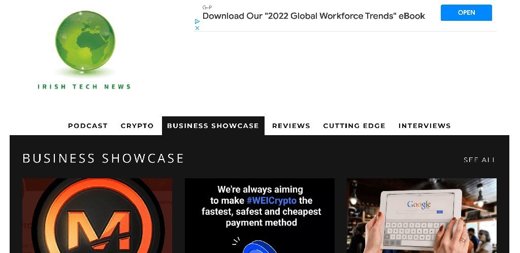 Screenshot of the Irish Tech News website
