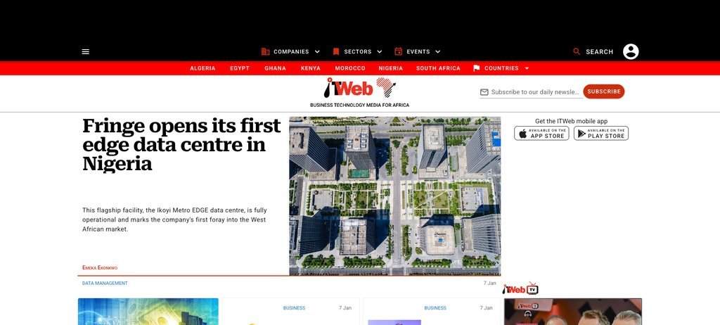 Screenshot of the IT Web Africa website