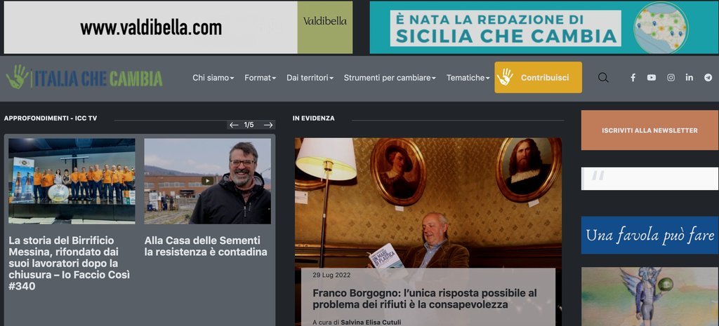 Screenshot of the Italia che cambia website