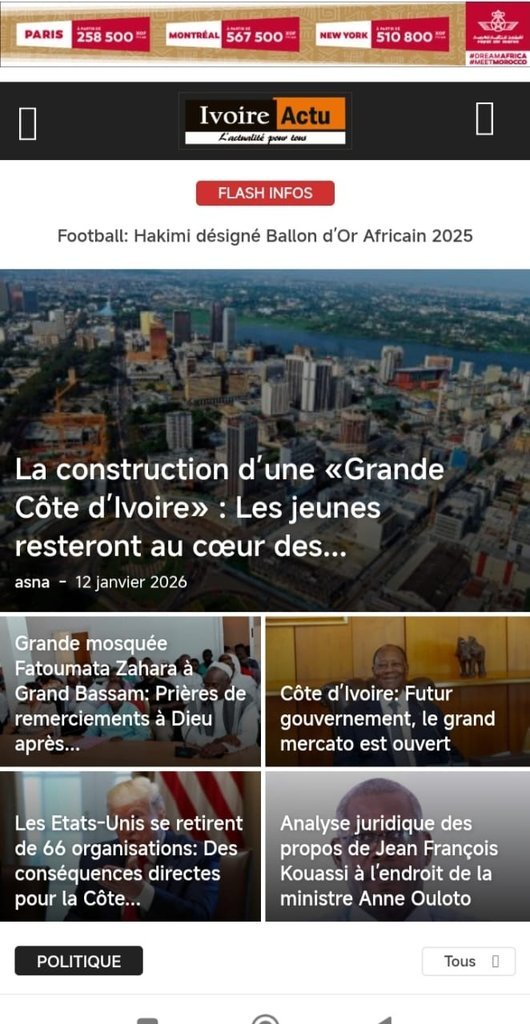 Screenshot of the Ivoire Actualités website