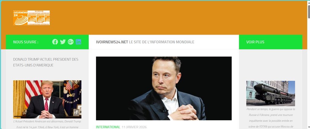 Screenshot of the Ivoire news24 website