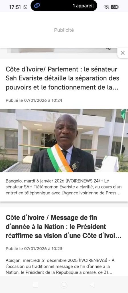 Screenshot of the Ivoire News 24 website