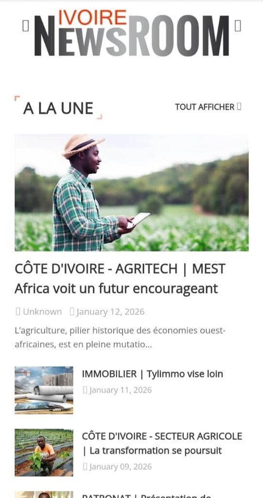 Screenshot of the Ivoire News Room website