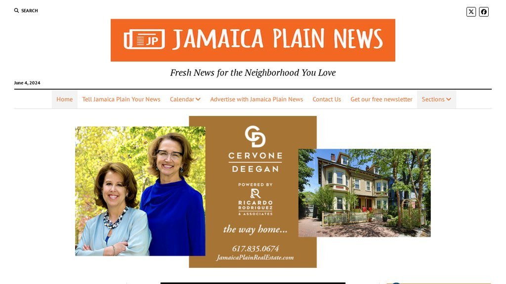 Screenshot of the Jamaica Plain News website