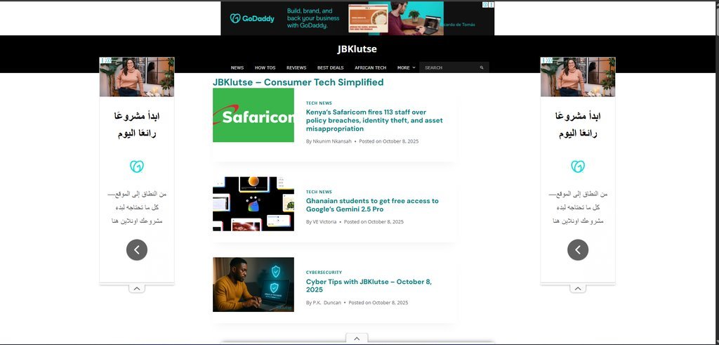 Screenshot of the JBKlutse website