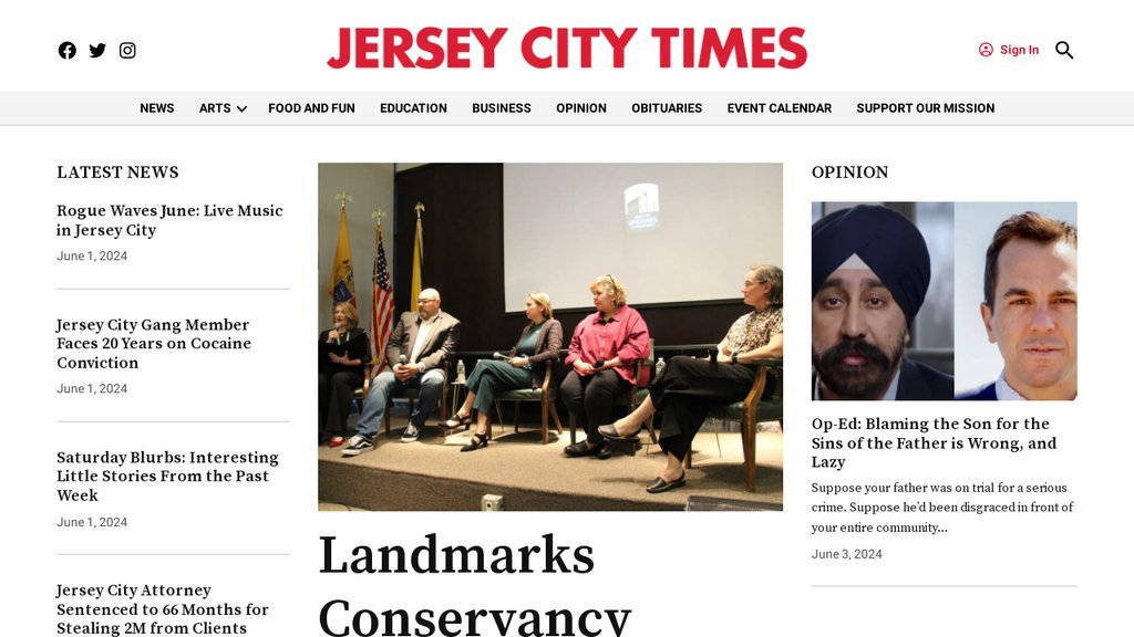 Screenshot of the Jersey City Times website