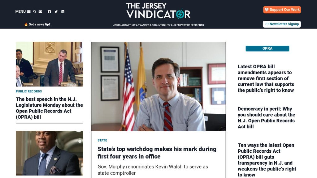 Screenshot of the Jersey Vindicator website
