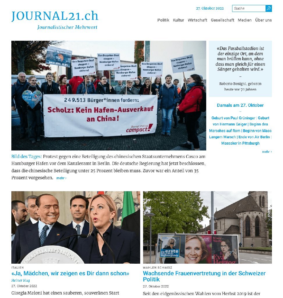 Screenshot of the Journal21 website