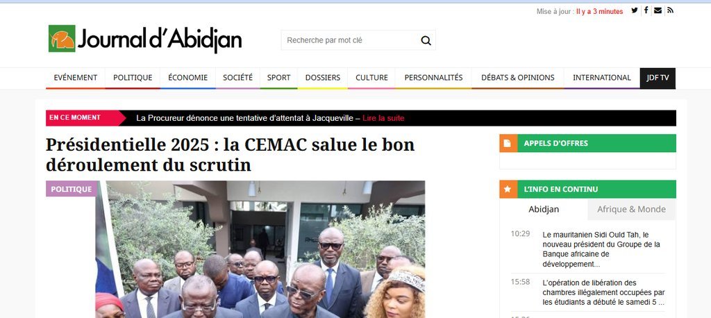 Screenshot of the Journal d'Abidjan website