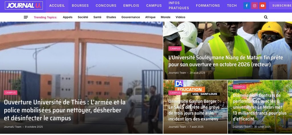 Screenshot of the Journal Universitaire website