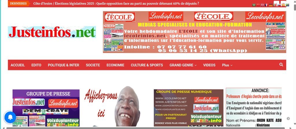 Screenshot of the Justeinfos.net website
