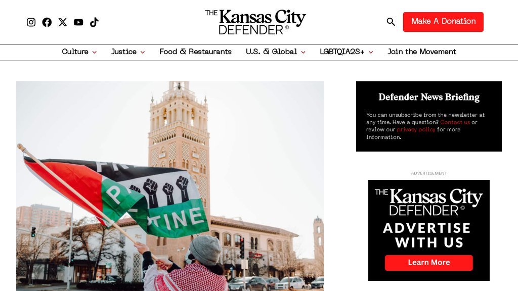 Screenshot of the Kansas City Defender, The website