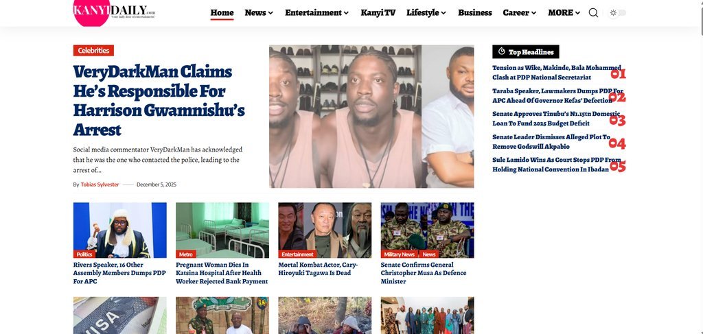 Screenshot of the Kanyi Daily News website