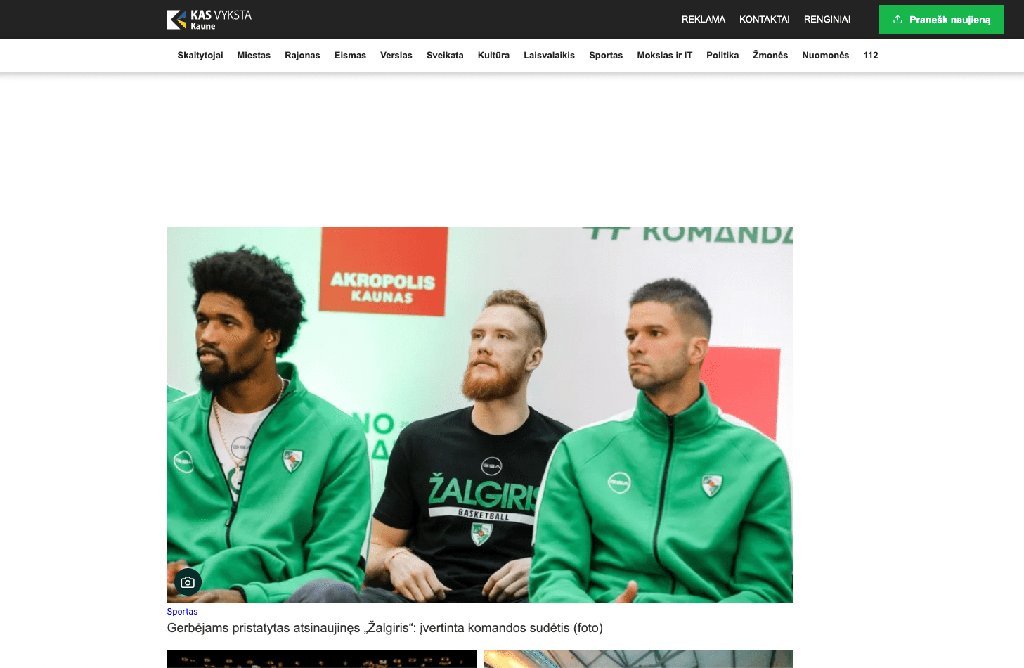 Screenshot of the Kas vyksta Kaune website