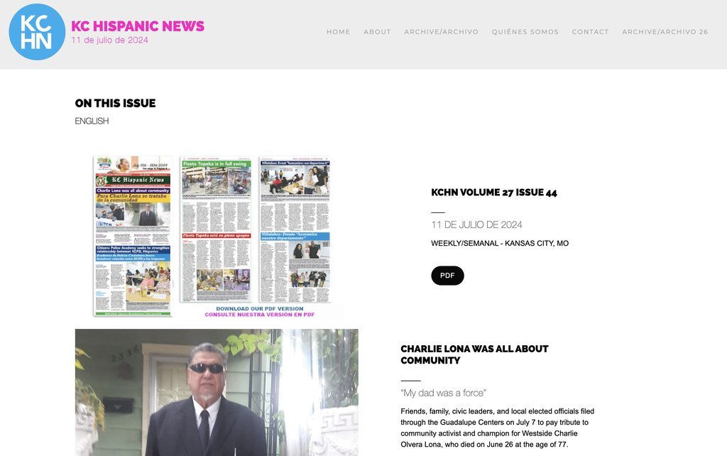 Screenshot of the KC Hispanic News website