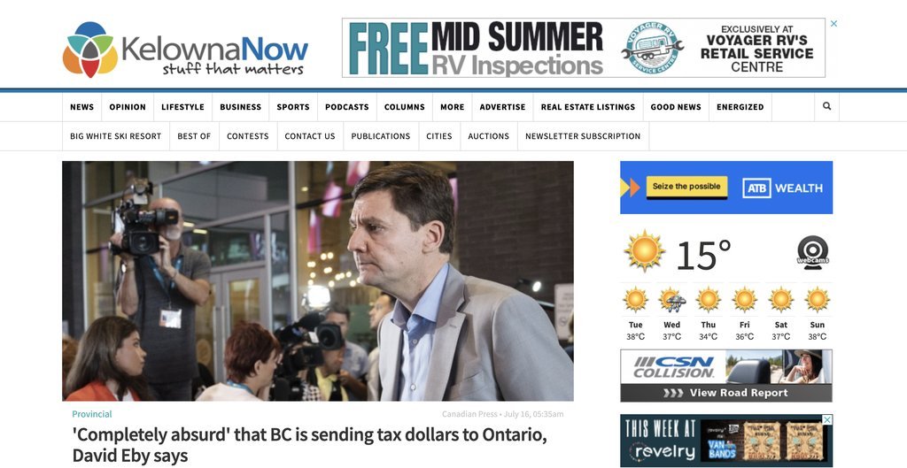 Screenshot of the KelownaNow website