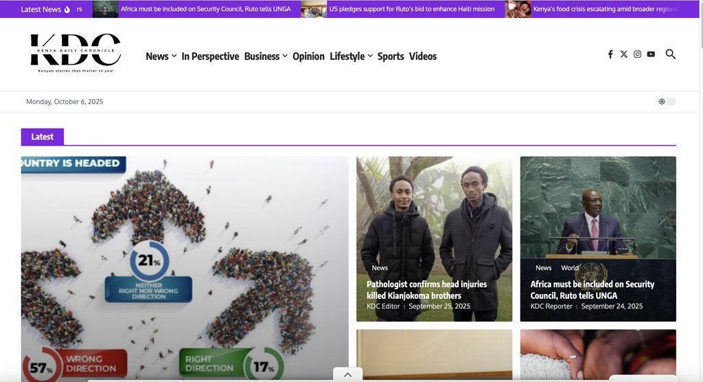 Screenshot of the Kenya Daily Chronicle website