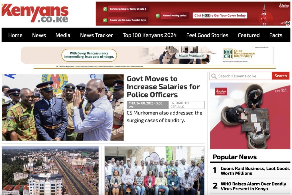 Screenshot of the Kenyans.co.ke website