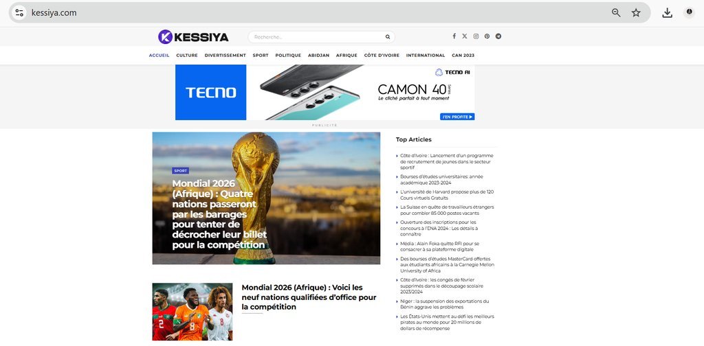 Screenshot of the Kessiya website