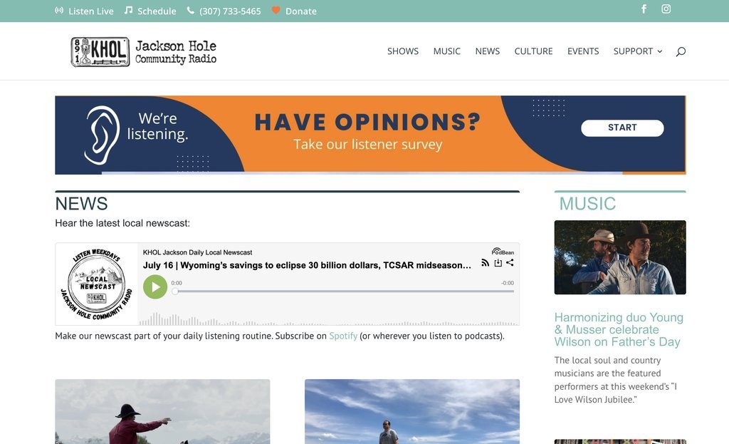 Screenshot of the KHOL - Jackson Hole Community Radio website