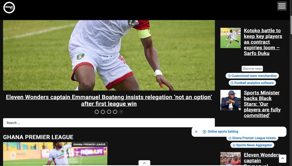 Screenshot of the Kickgh website