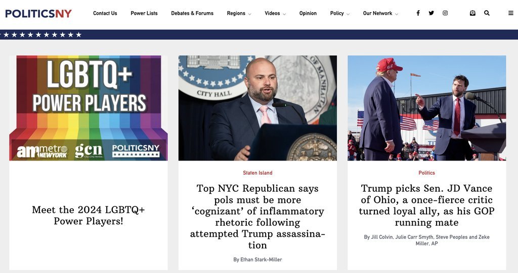 Screenshot of the POLITICS NY website