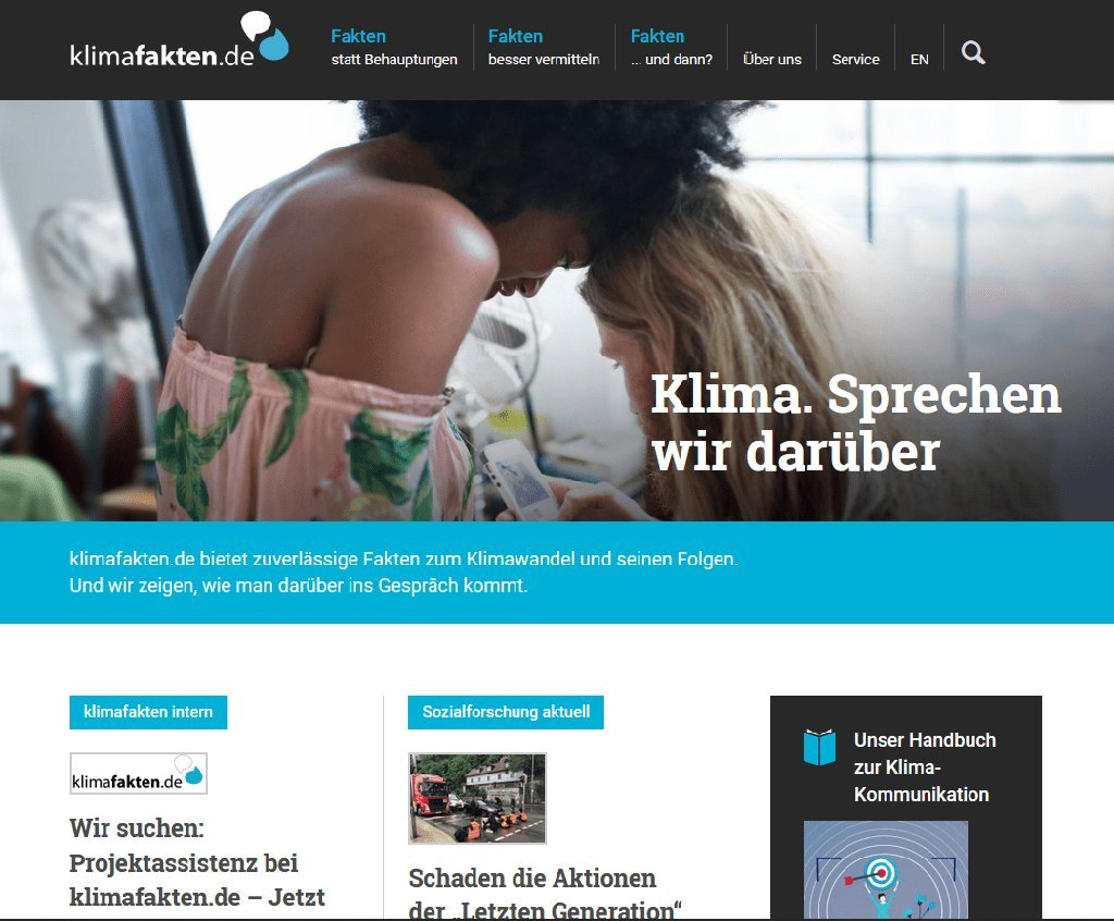 Screenshot of the klimafakten.de website