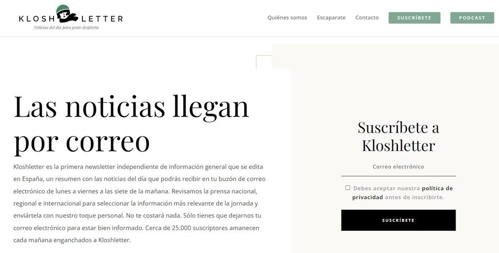 Screenshot of the Kloshletter website