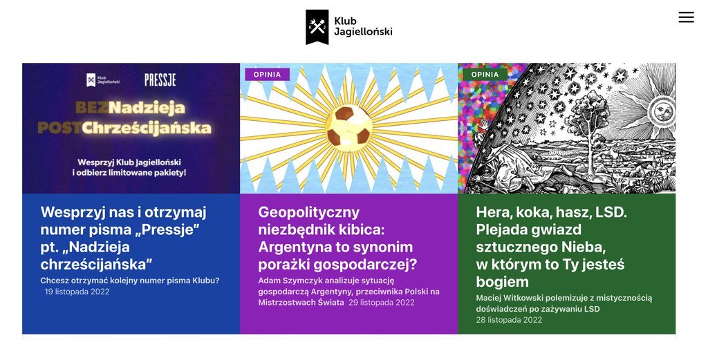 Screenshot of the Klub Jagielloński website