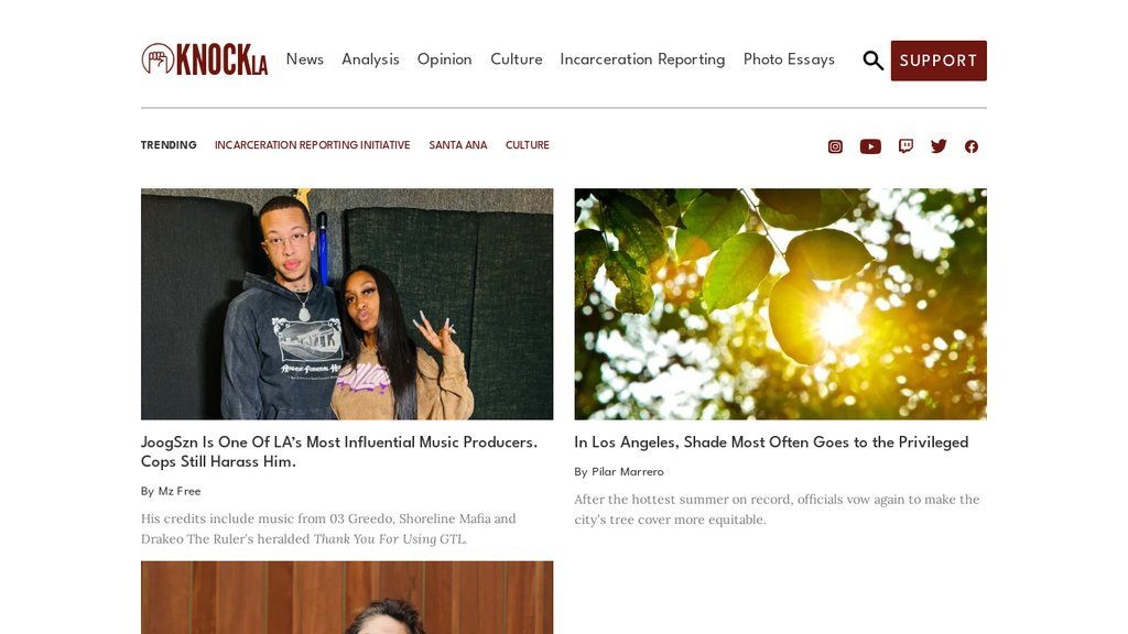 Screenshot of the Knock LA website