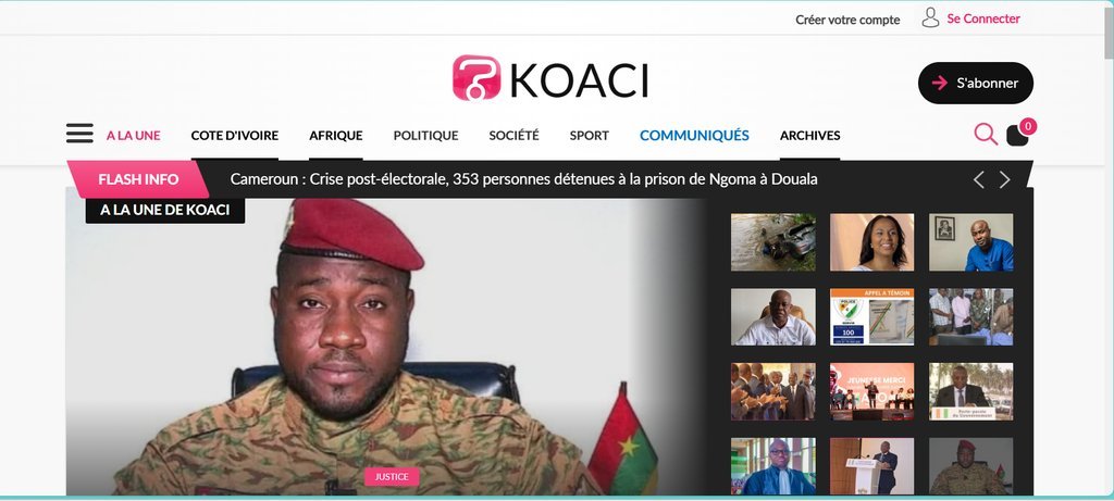 Screenshot of the Koaci website