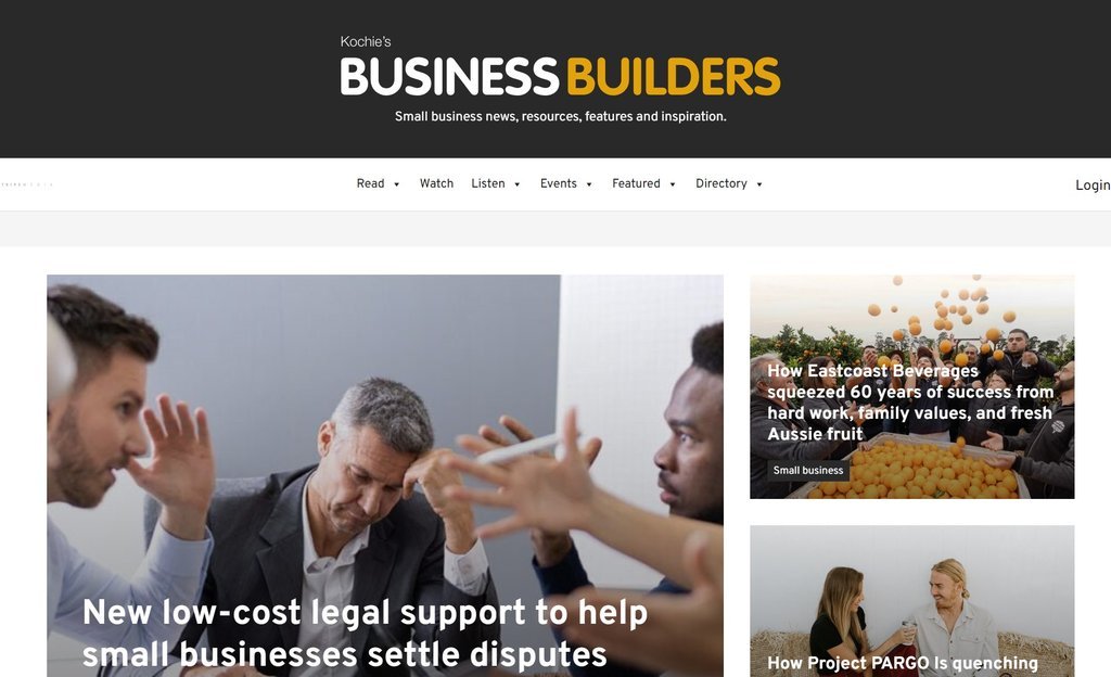 Screenshot of the Kochie's Business Builders website
