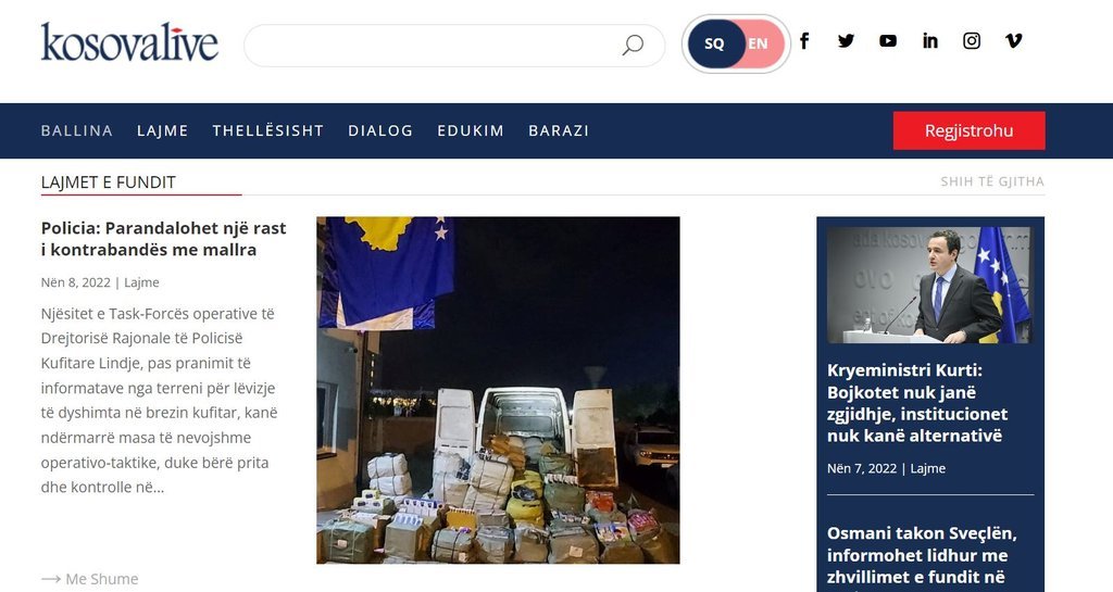 Screenshot of the KosovaLive website