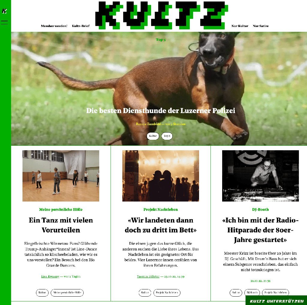 Screenshot of the Kultz website