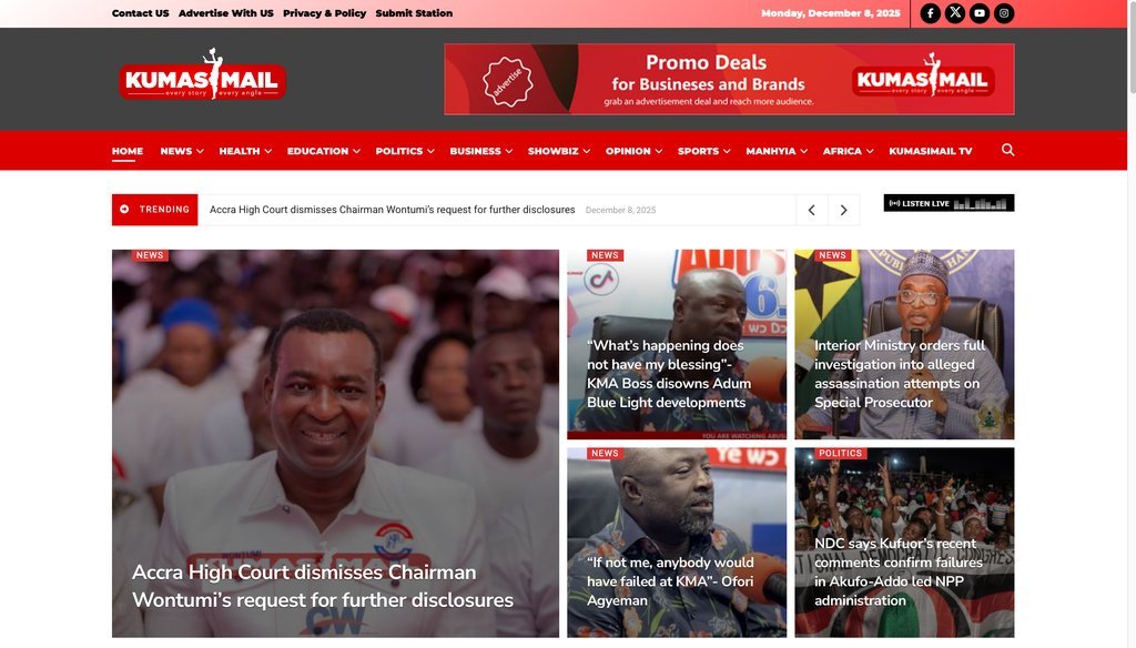 Screenshot of the Kumasi Mail website