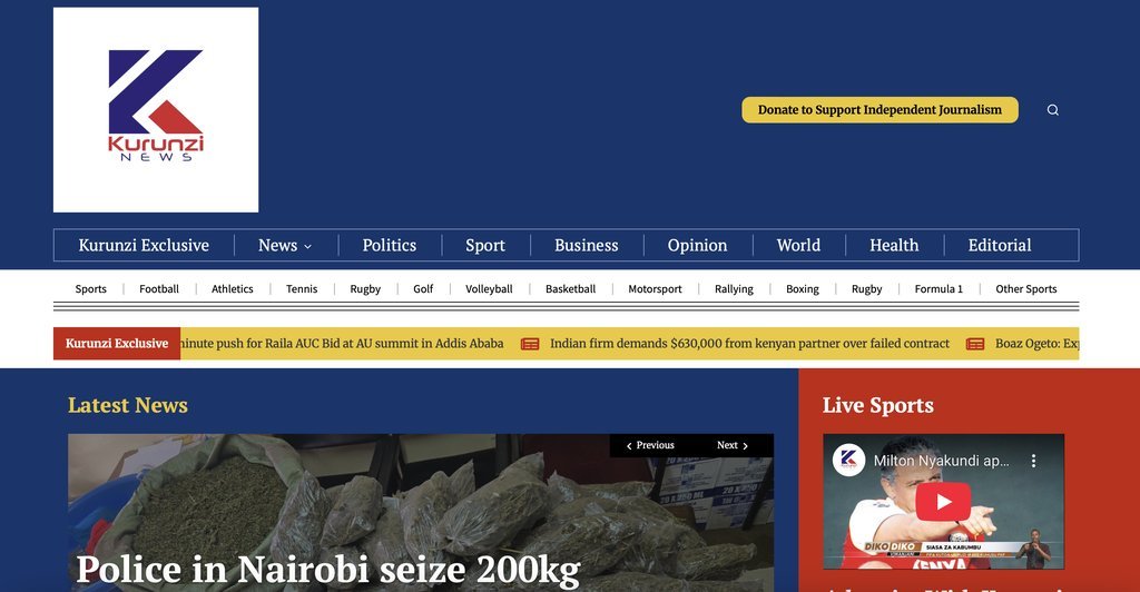 Screenshot of the Kurunzi News website