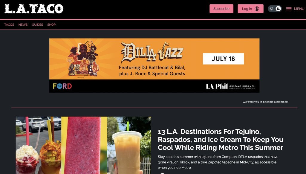 Screenshot of the L.A. TACO website