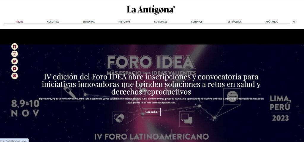 Screenshot of the La Antigona website