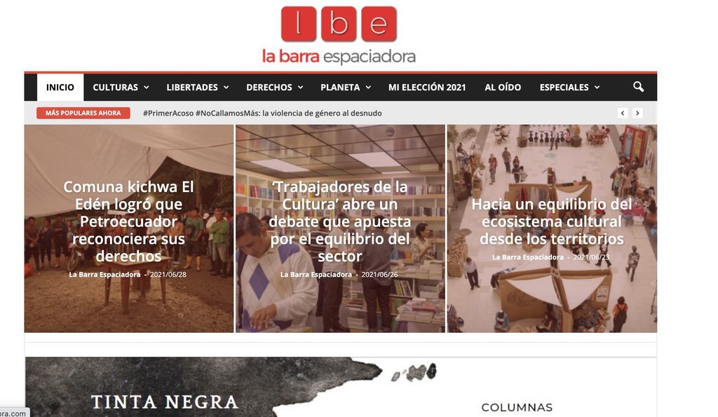 Screenshot of the La Barra Espaciadora website