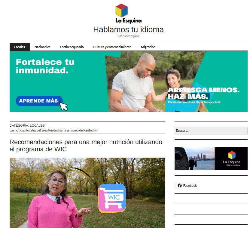 Screenshot of the La Esquina website