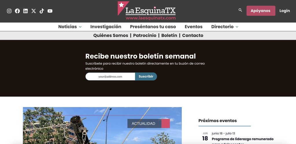 Screenshot of the La Esquina TX website