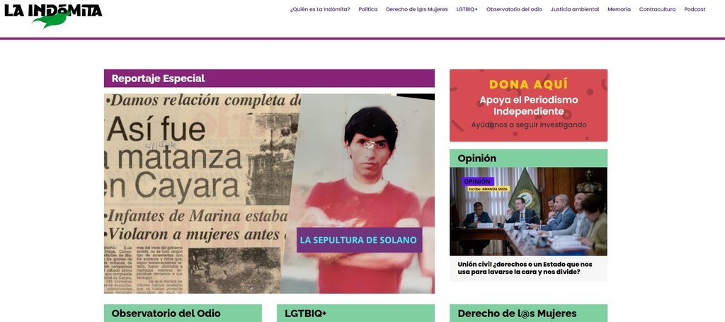 Screenshot of the la indomita website