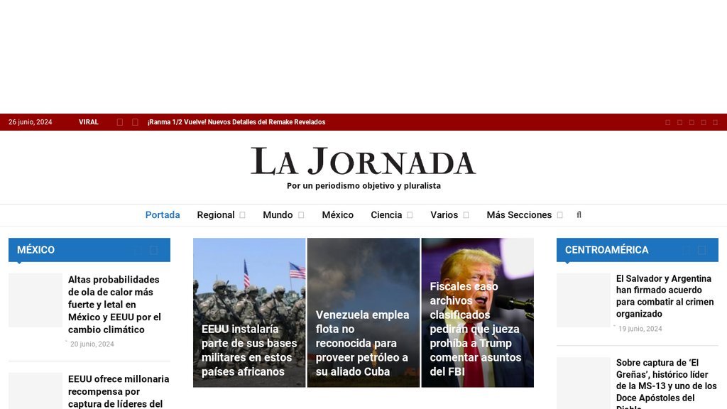 Screenshot of the La Jornada website