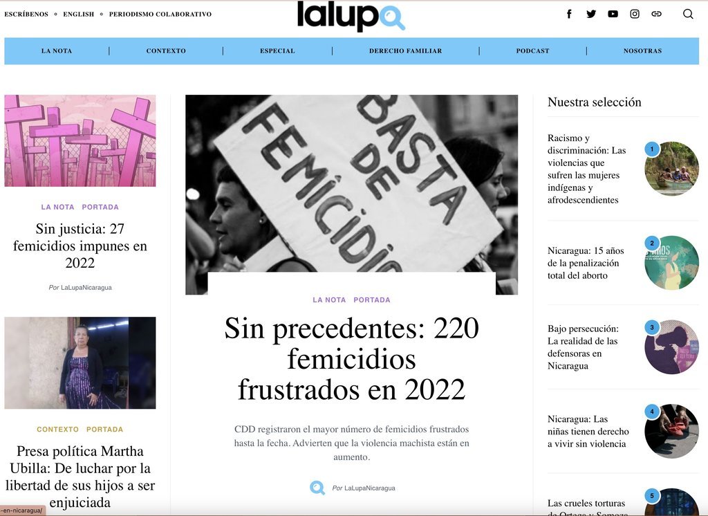 Screenshot of the La Lupa website