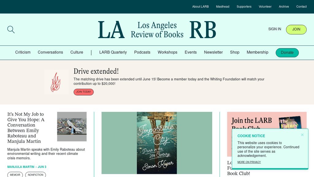 Screenshot of the LA Review of Books website