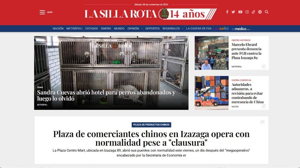 Screenshot of the La Silla Rota website