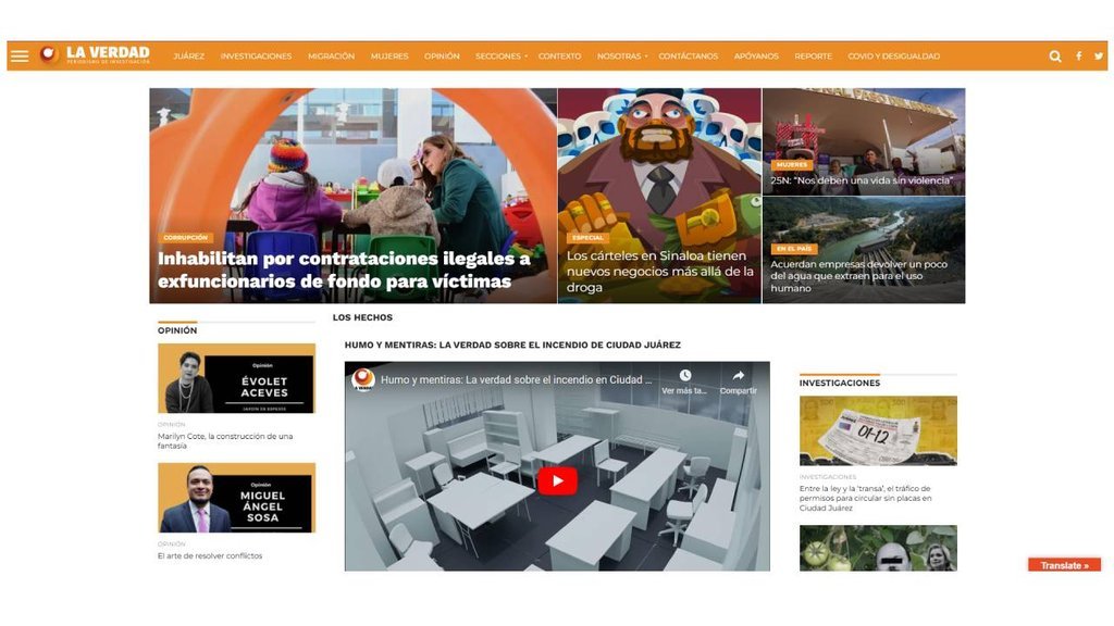 Screenshot of the La Verdad, Periodismo De Investigacion website